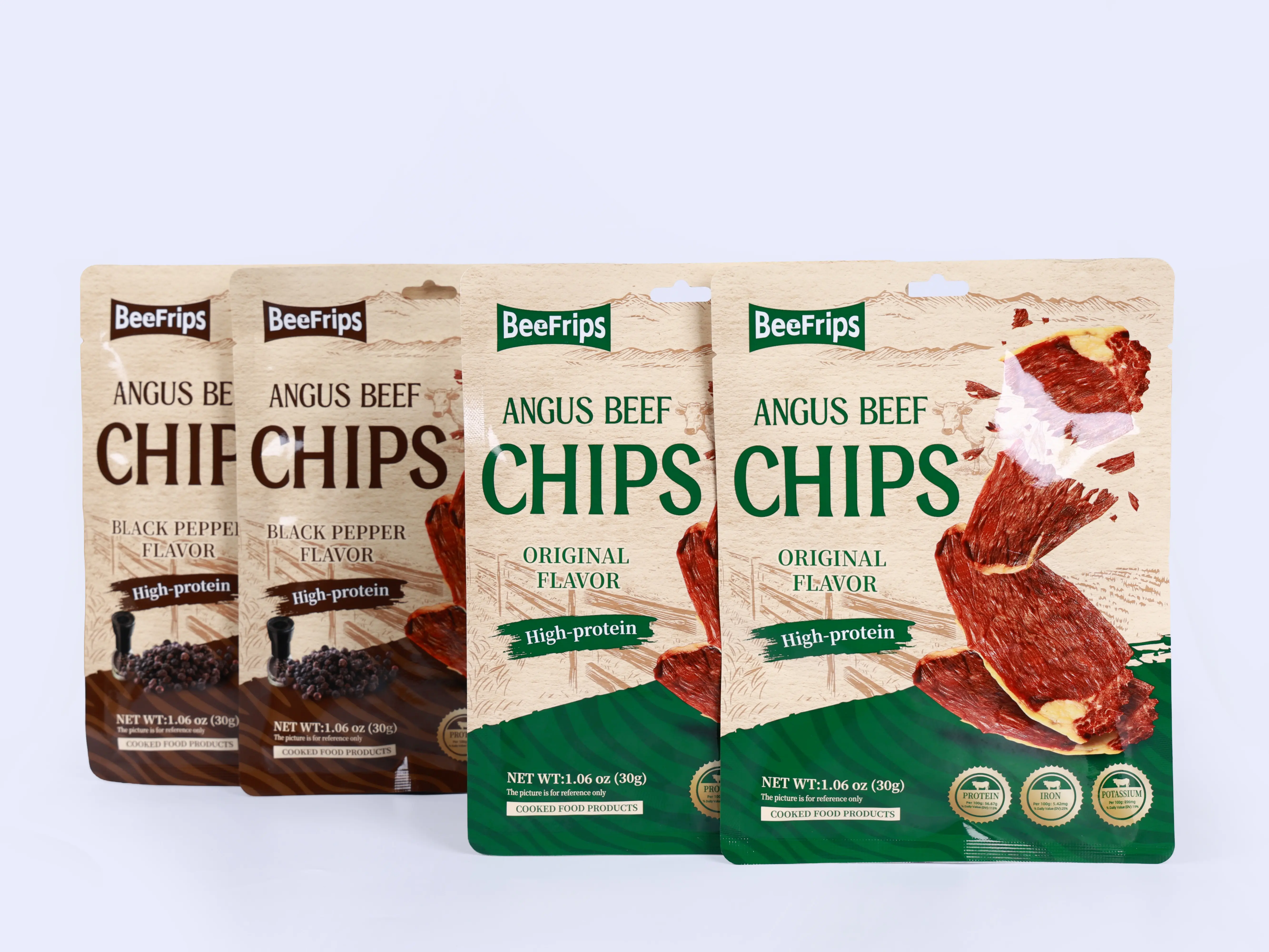 Beefrips Angus Beef Jerky Crisps, High Protein Crispy Beef Chips, Original & Black Pepper Flavors, 54.5g Protein per 100g, No Additives, Keto & Carnivore Friendly Dehydrated Beef Snack