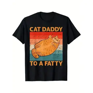 Pet mom and dad retro cat t-shirt unisex adult cat theme t-shirt black small retro fat dad t-shirt funny cat dad to fat, suitable for all men and women outdoor short sleeve t-shirt, 100% cotton, S-XXXL, skin-friendly softness, vintage vibe, for student...