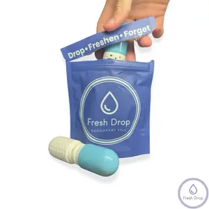 Fresh Drop Deodorizing Pill - Odor Freshener/Purifier - Dehumidification - Natural Deodorizing Ingredients - Blue and White Capsule
