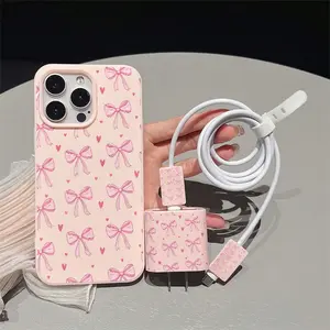 Bowknot iPhone Case Set, Includes Charger Cover & Cable Protector, Anti-Drop Tpu Shell for iPhone Models 6-16 Pro Max