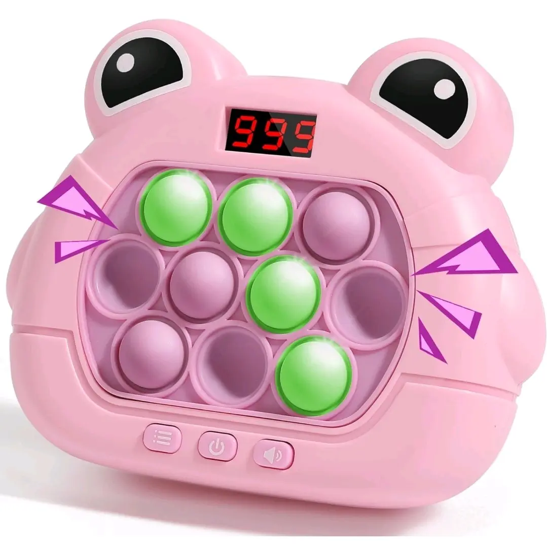 Pop Fidget Kids It Games Toy, Fast Push Bubble Game Console with LED Screen for Kids 8-12, Handheld Quick Push Game, Autism Sensory Toys, Birthday Xmas Gifts for Boys, Girls, Adults (S Eyes Frog Pink)