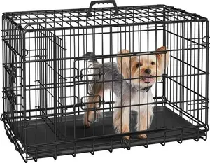 Double Door Collapsible Wire Dog Crate, Black, 30-inch