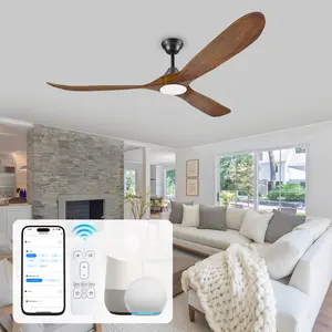 52/60/70Inch Wood Ceiling Fan with Light and Remote, Outdoor Ceiling Fans for Patios Damp Rated, Modern Farmhouse 3 Blades Alexa Smart Propeller 2in1 Quiet Ceiling Fan Light for Indoor Outside Porch Kitchen Living Room Bedroom