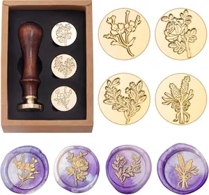 Flower and  Wax Seal  Set, Botanical Sealing Stamper Kit, Romantic Rose Elegant Lavender Eucalyptus Leaf Cosmos Floral  Brass  for Wedding Invitation Card Envelope Planner Journal