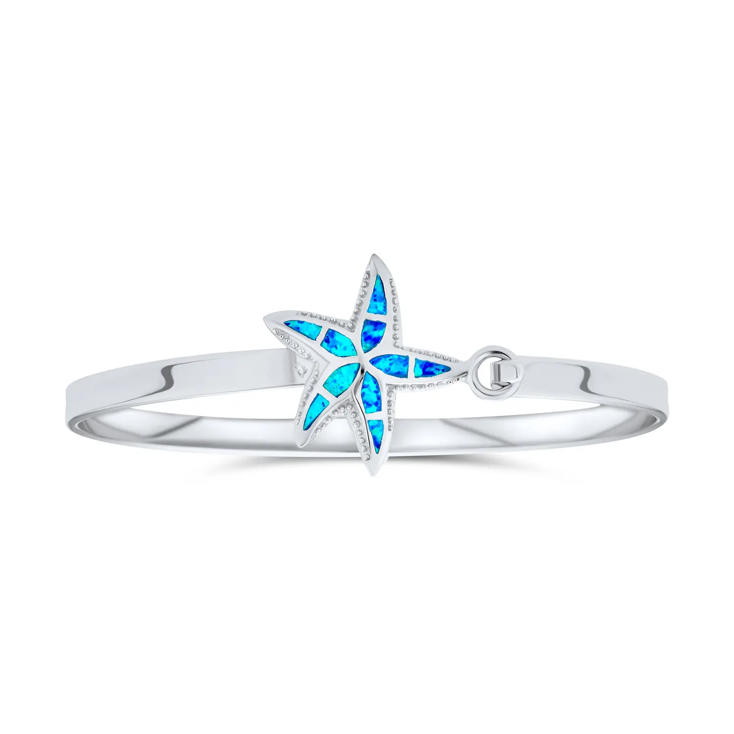 Starfish Opal Bangle Bracelet .925 Sterling Silver Nautical Vacation Keepsake Blue Created Opal