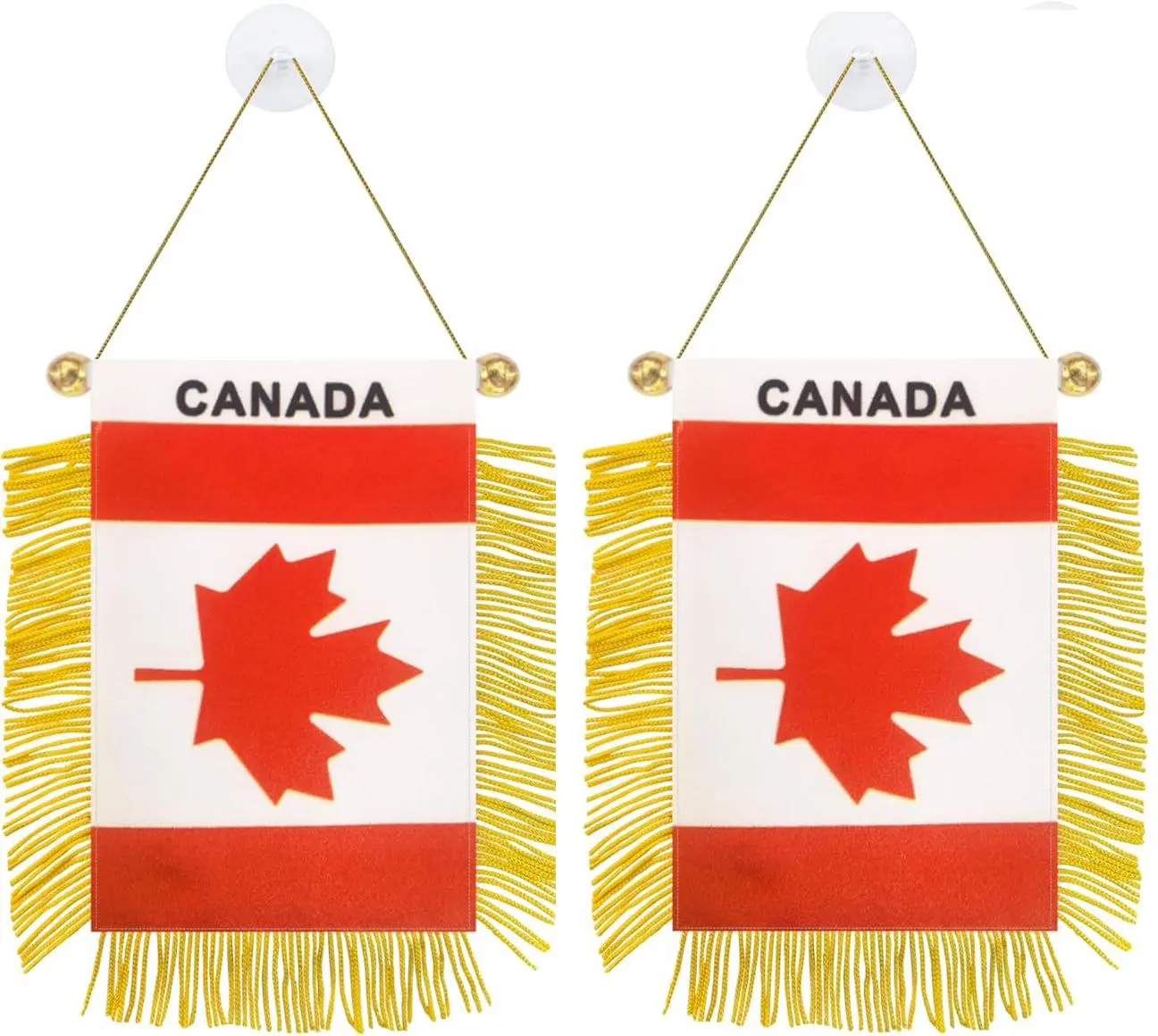 2 Pack-Canada Fringy Window Hanging Flag - Small Mini Canadian Flag Banner for Car Rearview Mirror Décor - Fringed -Canadian Hanging Flag with Suction Cup & Fringy-4x6 ''