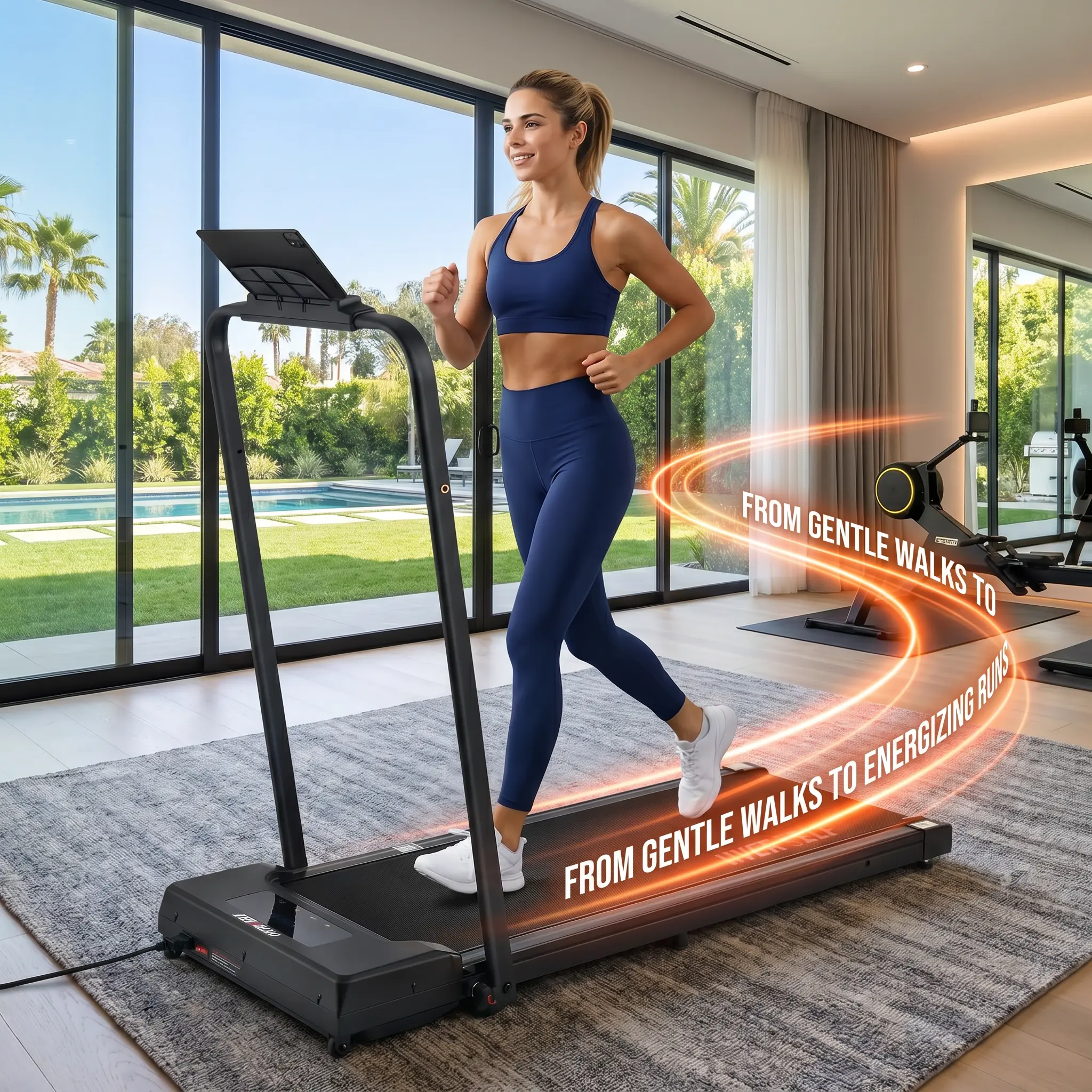 Folding Home Gym Running Treadmill - Portable Walking Machine, Smart Walking Pad with 0.6-6.2MPH Speed, Handle, Remote Control, 48.42x19x43.3" Under Desk Fitness Equipment for Easy Storage, Adjustable Slope