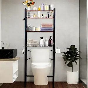 4-Tier Over-The-Toilet Storage Rack with Adjustable Shelves & Basket Freestanding Bathroom Organizer Shelf Above Toilet Space Saver for Small Bathrooms