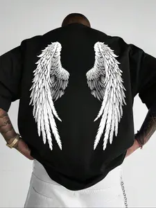 Men's Angel Wings Print Round Neck Tee, Casual Short Sleeve T-shirt for Summer, Men's Top for Daily Wear, Casual Style Tee, Casual Summer Clothing