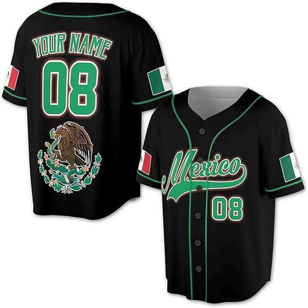 Personalized Name Mexico Flag 3D All Over Print Baseball Jersey Shirt Size XS-5XL