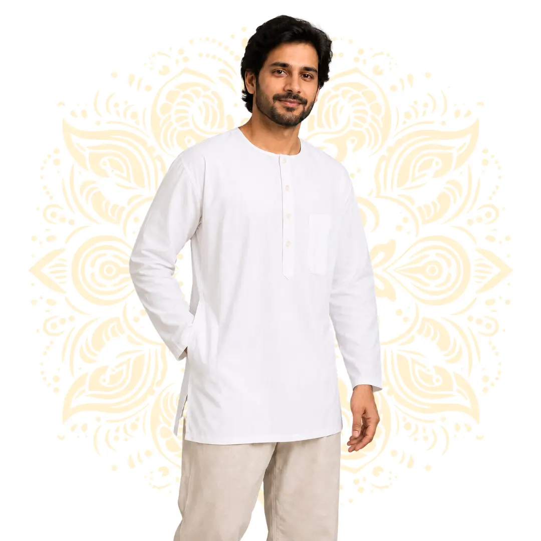 White Long Sleeve Kurta w/ 3 Pockets