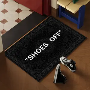 Shoes Off Letter Pattern Floor Mat, Non-slip Soft Floor Carpet, Decorative Area Rug for Home Living Room Bedroom, Home Decor, Home Decor Rugs