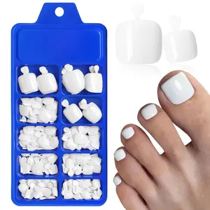 144pc White Press on Toenails Women Toe Nail Press ons, White Toe Press on Nails Fake Toenails Square Fake Toes Nail Tips Glue on Toenail False Nail Feet Stick Acrylic Toes Nails Kit with Glue Tab