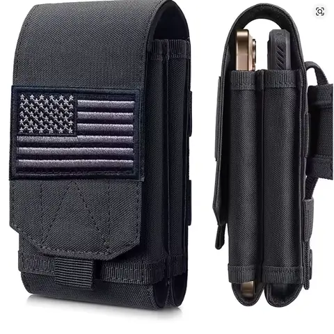 Unisex Military Nylon Double Phone Case-Waist Bag, 600D Nylon Resists Wear, Adjustable Lightweight Carrying System, Large Capacity Storage Pouch, Multi-Functional Organizer for Men's Work Hiking Accessories