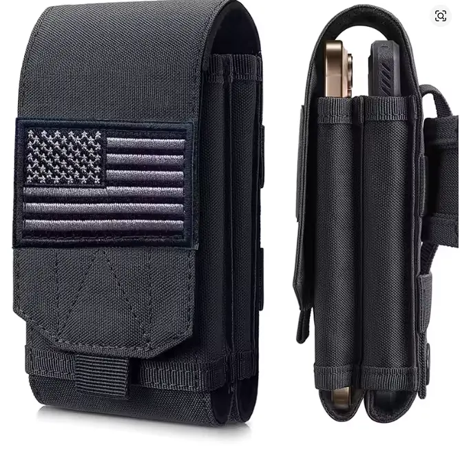 Unisex Military Nylon Double Phone Case-Waist Bag, 600D Nylon Resists Wear, Adjustable Lightweight Carrying System, Large Capacity Storage Pouch, Multi-Functional Organizer for Men's Work Hiking Accessories