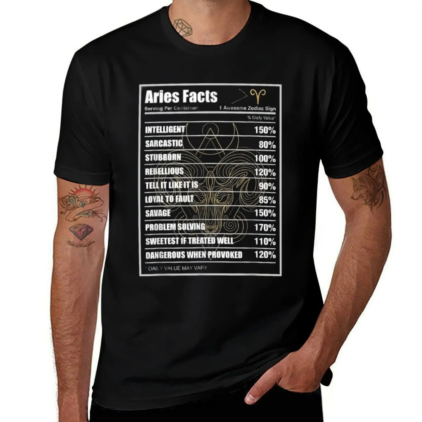 Aries Facts Zodiac Sign Mens T Shirts Cotton Short Sleeve T-Shirt Crew Neck Tees Casual Shirt