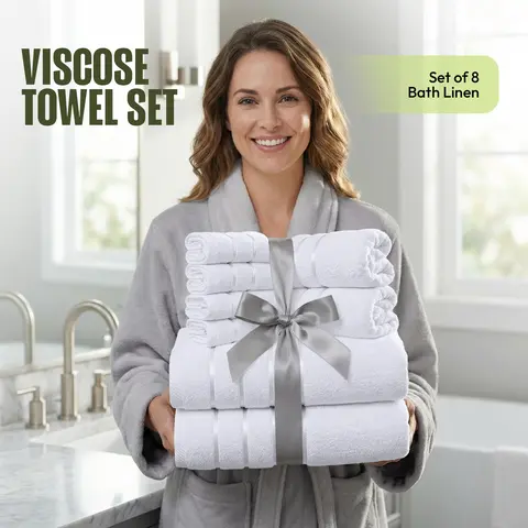 Premium Modern Stripe 8-Piece Multi-Size Cotton Blend Towel Set - 2 Bath, 2 Hand, 4 Washcloths, 600 GSM 97% Cotton 3% Viscose Soft Absorbent Linens, Easy-Care Bath & Spa Bathroom Towel Sets