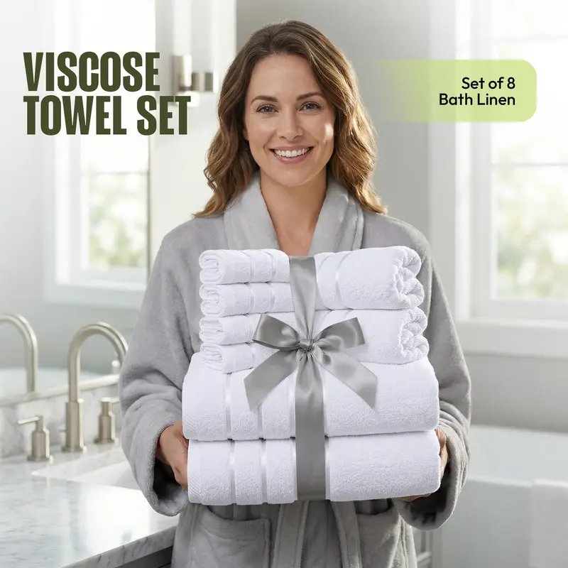 Premium Modern Stripe 8-Piece Multi-Size Cotton Blend Towel Set - 2 Bath, 2 Hand, 4 Washcloths, 600 GSM 97% Cotton 3% Viscose Soft Absorbent Linens, Easy-Care Bath & Spa Bathroom Towel Sets