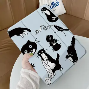 Foldable Acrylic Tablet Case with Cute Cat Pattern - 11-Inch Lightweight Non-Slip Cover, Automatic Sleep/Wake Function for iPad Pro 9/10.2/10.9/12.9/13-Inch Models |   Fun Design with Cartoon Cats & Whimsical Illustrations, Tablet Protection