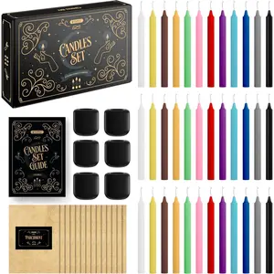 36 Colored Spell Candles | 5" x 1/2" | Taper Candles Kit for Witchcraft & Decor | 6 Chime Candle Holders | Wiccan Supplies & Candlesticks Set
