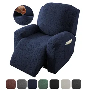 Strech Soft Recliner Cover, 4PC/Set Non-slip Recliner Chair Cover, Furniture Protector, Washable Slipcover with Pockets for Living Room Office Home Decor
