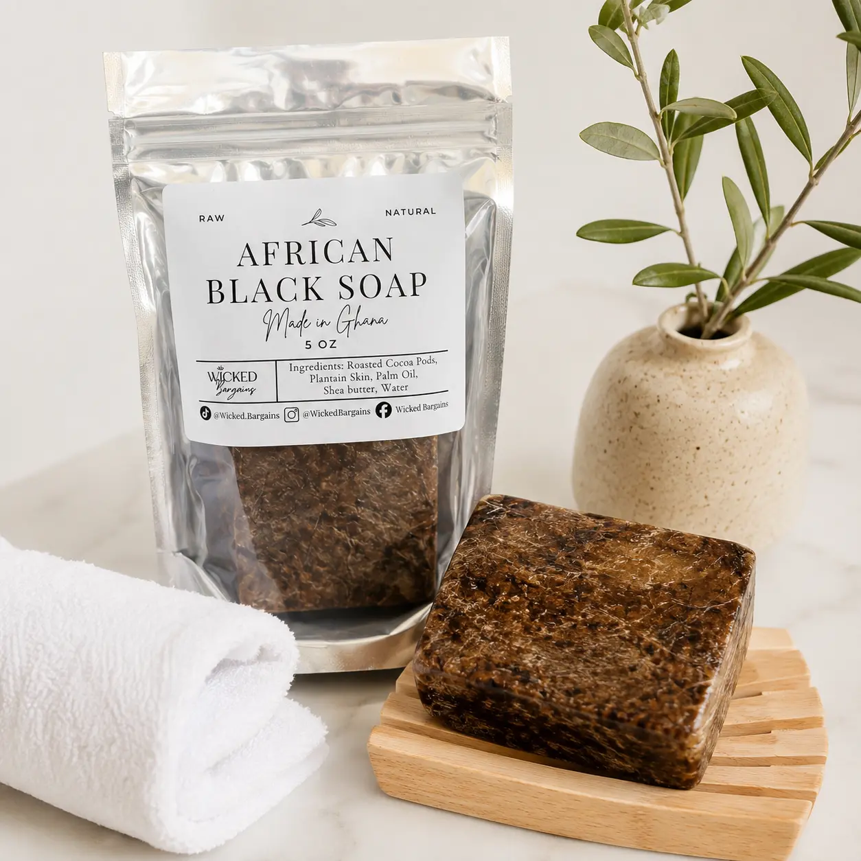 Raw African Black Soap Bar 100%   Natural Organic From Ghana one 5oz bar