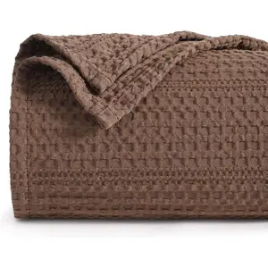 Lightweight Waffle Weave King Size 104"x 90", Woven Summer for Hot Sleepers - Aesthetic for Couch Sofa, Pet Friendly, Cocoa Brown