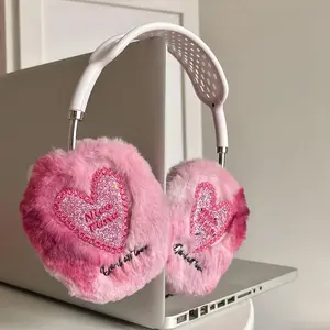 Cute Heart Pattern Plush Ear Pads, Soft Fashionable Ear Pads for AirPods Max Headphones, Earphone Accessories for Women & Girls