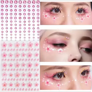Sakura Face Eye Makeup Stickers, Diamond Makeup Stickers, Stage Peach Blossom Makeup Stickers, Floral Tear Diamond Decorations, Flower