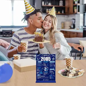21st Birthday Table Sign for Boys - Double-Sided Wooden Decor with Stand, Blue and Silver 21 Party Supplies, Back in 2005 Party Decoration