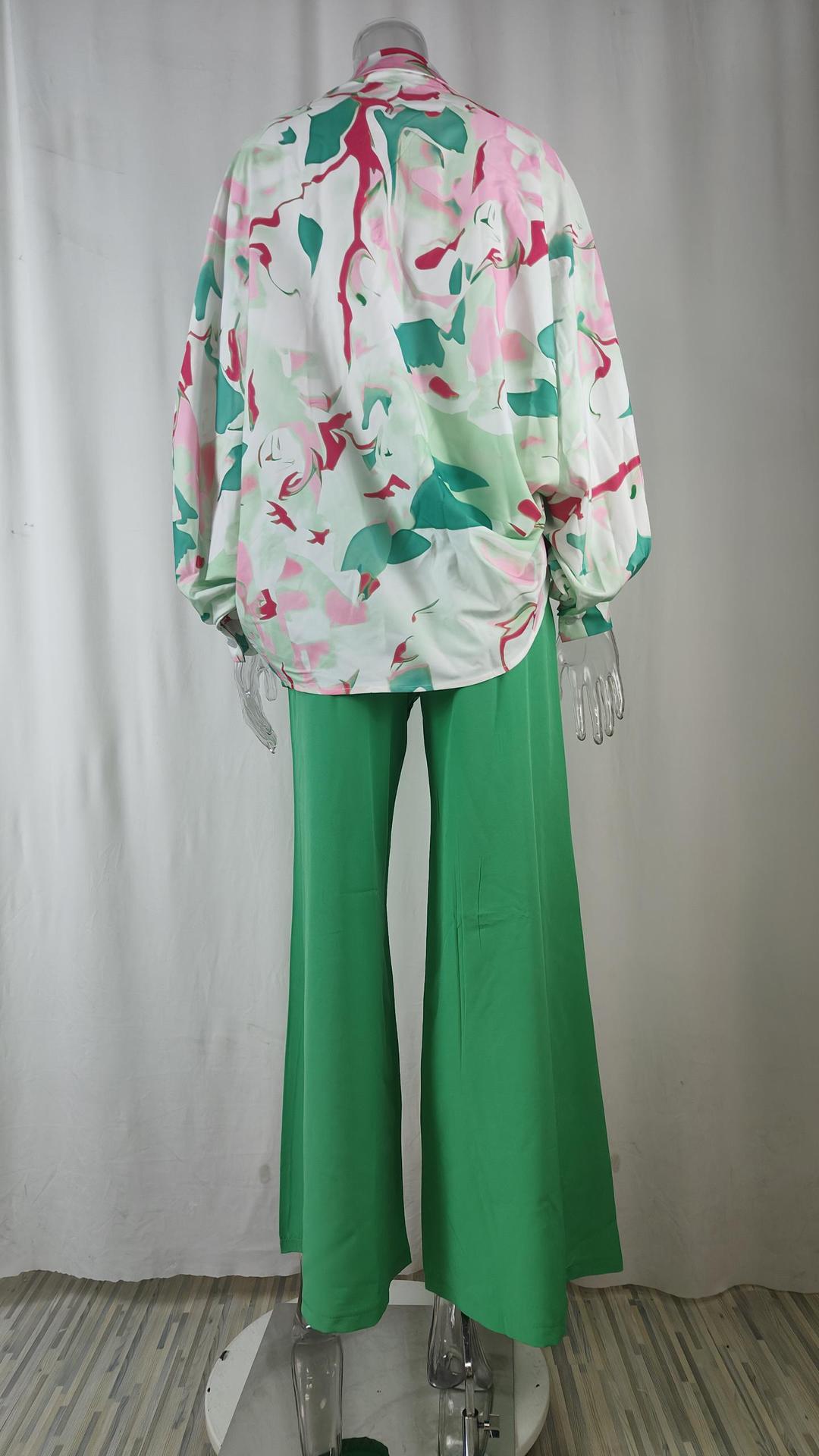 Loose And Elegant Casual Printed Shirt Top Wide Leg Pants Fashion Suit