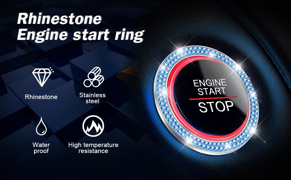 Car Bling Crystal Rhinestone Engine Start Ring Decals, 2 Pack Car Push Start Button Cover/Sticker, Key Ignition Knob Bling Ring, Sparkling Car Interior Accessories for Women (Double Silver)