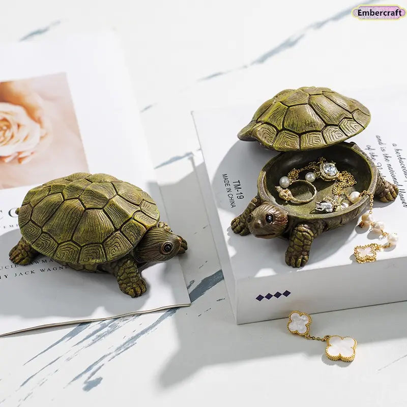 Modern Turtle-Shaped Resin Trinket Box - Cute Animal Figurine Desktop Organizer, Decorative Ornament for Living Room, Aesthetic Room Accessory, Living Room Decor