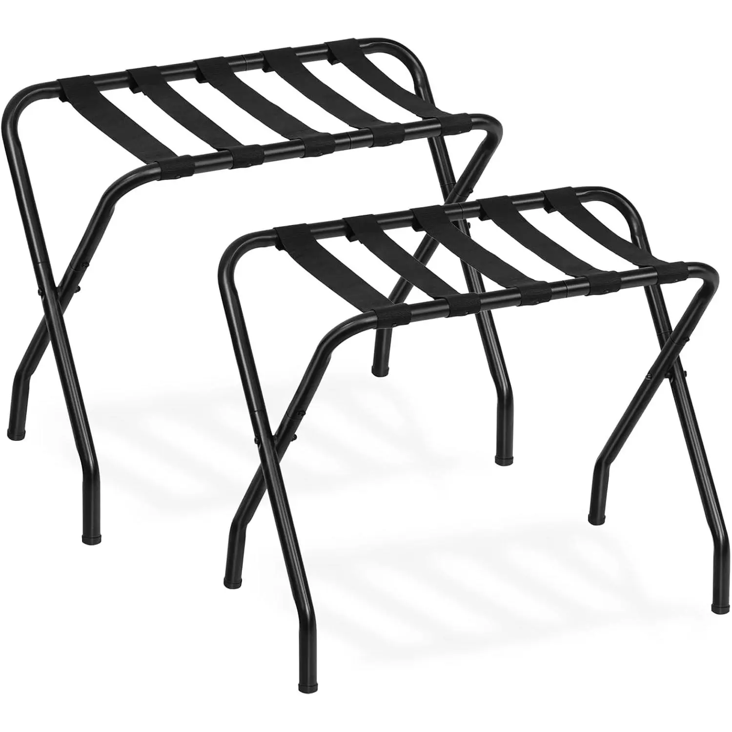 Luggage Rack, Pack of 2, Metal Foldable Suitcase Stand for Guest Room, Holds up to 100 lb, 27 x 15.3 x 22 Inches, Steel Frame, Nylon Straps, Hotel, Bedroom, Closet, Black BK02XLP201