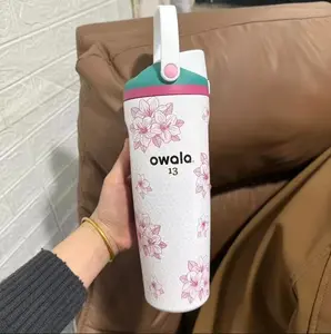 Owala Premium 30oz Insulated Stainless Steel Water Bottle with FreeSip Style Lid Leakproof BPA Free Floral Design Sports Tumbler for Travel Gym Golf Office Gift