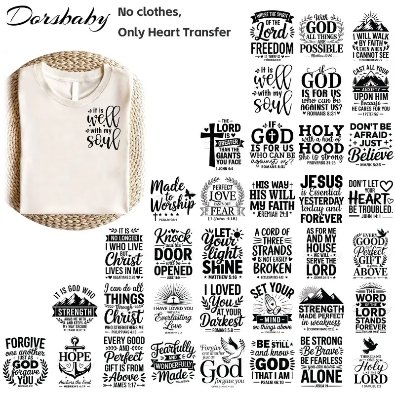 36 Pcs Christian Bible Verse DIY Heat Transfer Vinyl Patches Diy Material for Tshirt Jacket Jeans Hoodie Applique Stickers No Ironing Needed for Clothing Decoration Crafts DIY Products Craft Supplies
