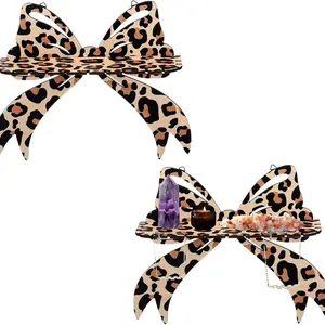 Thick Wooden Leopard Print Bow Crystal Wall Mounted Shelf, Unique Home Decor for Bedrooms and Bed & Breakfasts, Perfect for Displaying Crystals