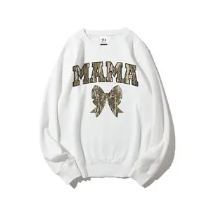 Oldschool MAMA Camo Coquette Bow Sweatshirt - Unisex Cotton Round Neck Tee "MAMA" and Bow Design for Moms, Mother's Day Gift