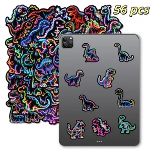 112/56pcs Set of Neon and Fluorescent Dinosaur Stickers: Cute, Waterproof Decorations for Kids' Notebooks,Laptops,Suitcases,and Guitars; Cyberpunk-Style Neon Dinosaur Stickers in Various Designs; Trendy and Cool Stickers for Everyday Decor;Suitable for 3+