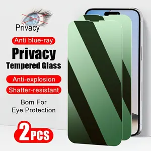 5pcs Green light Privacy Screen Protectors, Protective, for iPhone 17 Pro Max/16 Pro Max/17/16/15/14/13/12/11 Pro/Plus/Xs Max/XR/X/XS, 9H Hardness Ultra HD, offering drop protection and anti-fingerprint performance, providing eye comfort