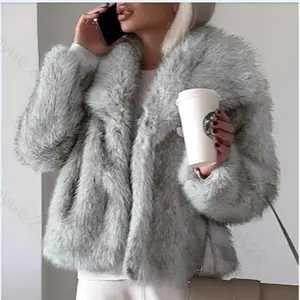 ChicMe Turn-down Collar Long Sleeve Faux Fur Coat Jacket Casual Warm Fluffy Cropped Coat