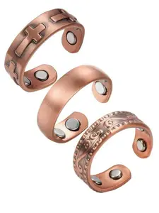 Adjustable Copper Rings Set for Men & Women, 99.99% Pure Copper, Cross & Wireless Symbol Design, Durable Jewelry Gift, All Seasons, Vintage Rings Jewelry