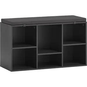 Simple modern creative storage bench cushion bench shoe benchShoe Storage Bench with Seating Cushion, Shoe Rack with 6 Cubby Organizers, Space Saving Shoe Rack for Entryway, Living Room, Hallway, Bedroom, Black
