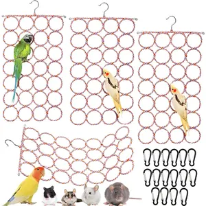 4 Pack Parrot Bird Swing Hanging Toys, Rat Climbing Ladder Rope Perch, Net Cage Toy for Mouse, Mice, Parakeets, Cockatiels, Conures, Lovebirds, Multi-purpose Scarf Hanger
