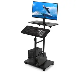 Simplistic Easy-Assembly Computer Desk with Keyboard Tray, Computer Desk for Small Spaces, 3 Tier Compact Desk with Monitor Shelf and Bottom Storage Shelves, Space Saving Desk, Black