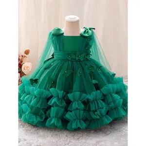 Elegant Red Butterfly-Embroidered Tutu Dress for Young Girls - Sleeveless, Ruffled, and Lace Detail, Perfect for Weddings, Parties, and Formal Events, Formal Event Dress |           Elegant Girl Dress |           Ruffled Hemline, Butterfly Dress