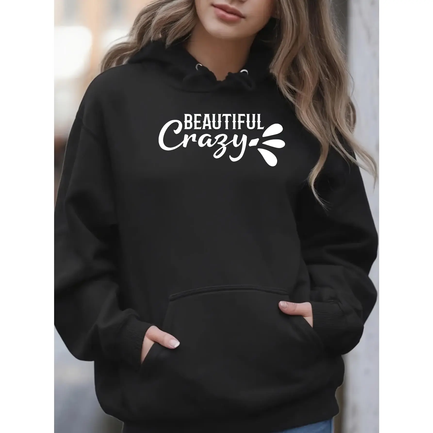 Beautiful Crazy Vinyl Iron Transfer Decal Women's Hoodie Sweatshirt with Drawstring And Kangaroo Pocket