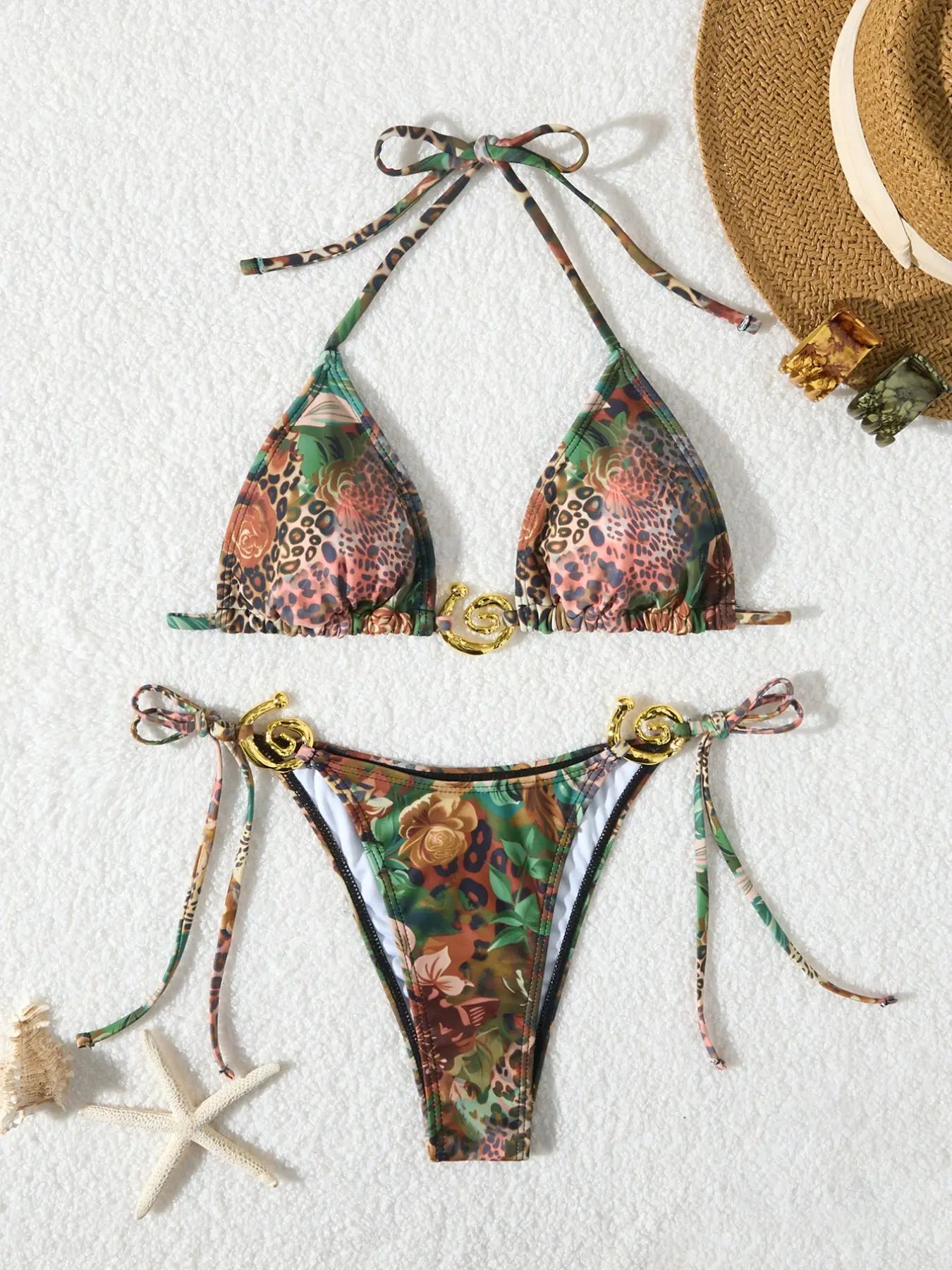 Women's Sexy Leopard Print Bikini Set, Summer Beachwear, Fitted Lace-Up Design, Tie Side Bottoms, High Waist, All Seasons, Leopard Pattern, Lace Up Swimsuit, Lace Up Bikinis, Leopard Print Swimwear, Bikini High Waisted