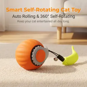 Cat's New Favorite Toy! Automatic Interactive Cat Ball Toy with Glowing Feather Tail, 360° Rolling, Smart Obstacle Avoidance, Quiet USB Rechargeable Silicone Exercise Toy for Indoor Cats