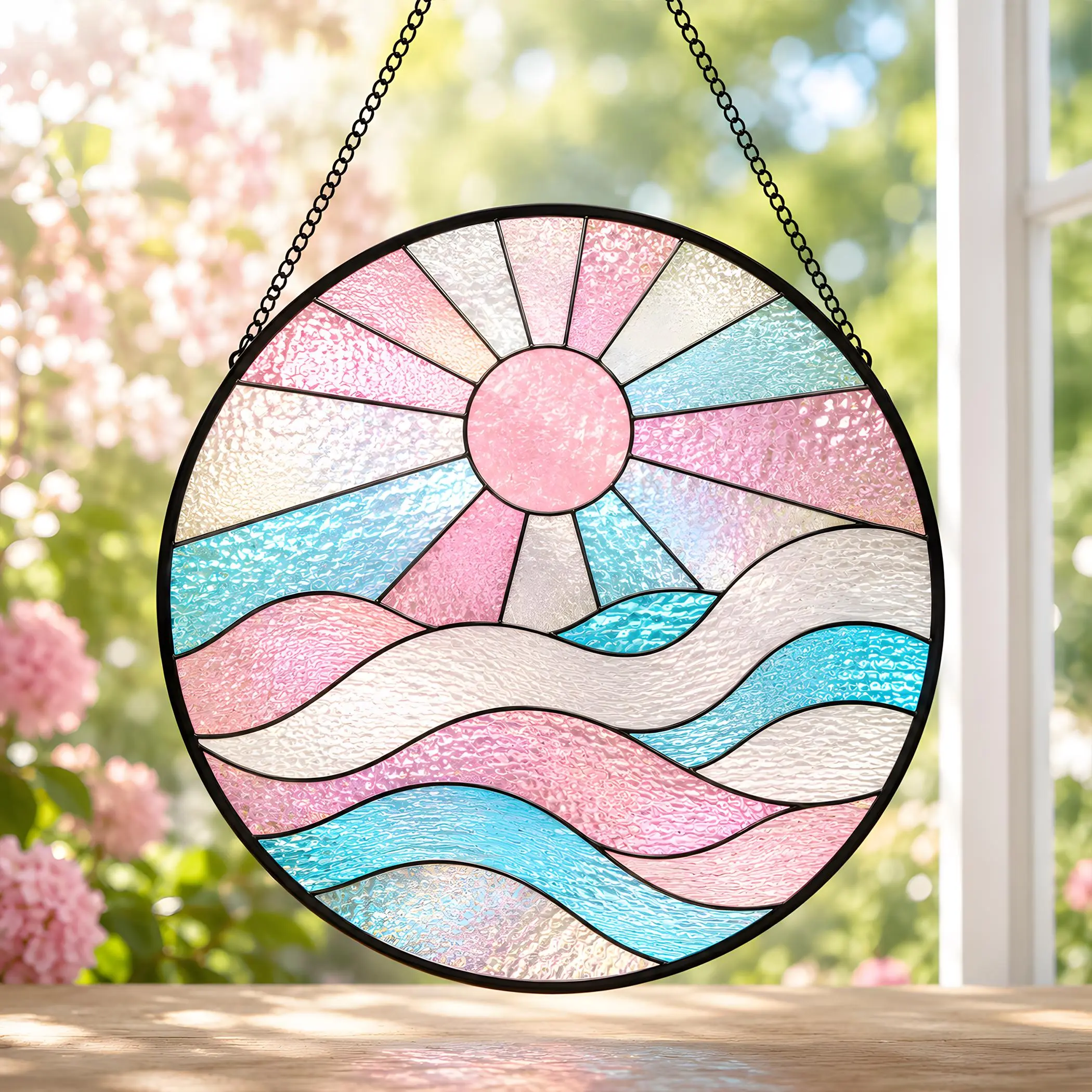 LGBTQ Transgender Pride Suncatcher, Rainbow Stained Glass Window Hanging, Pastel Pride Decor, Sun Catcher Ornament, Unique LGBTQ Gift